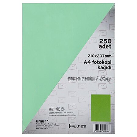 Umur A4 Renkli Fotokopi Kağıdı 80 gr 250 Yaprak - Yeşil