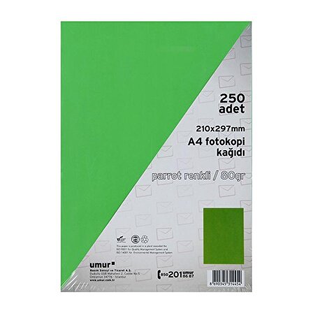 Umur A4 Renkli Fotokopi Kağıdı 80 gr 250 Yaprak - Çimen Yeşili