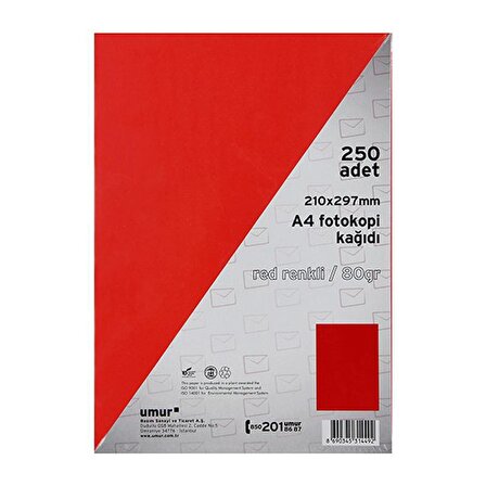 Umur Fotokopi Kağıdı A4 80Gr Renkli Red 250