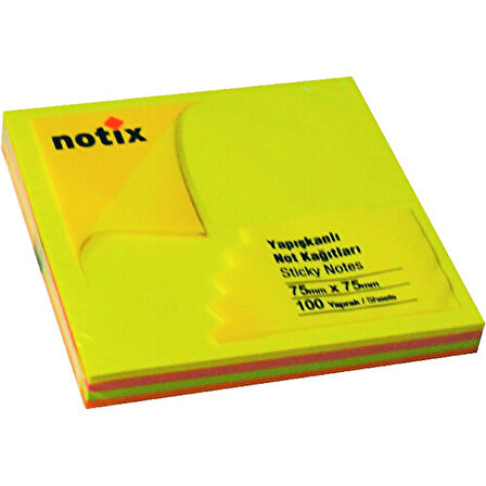 Notix Yapışkanlı Not Kağıdı 75 mm x 75 mm 100 Yaprak - Neon 4 renk