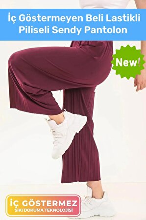 Yeni Trend Bol Paça Anne Kadın Rahat Konforlu İç Göstermeyen Beli Lastikli Piliseli Sendy Pantolon
