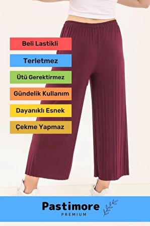 Yeni Trend Bol Paça Anne Kadın Rahat Konforlu İç Göstermeyen Beli Lastikli Piliseli Sendy Pantolon