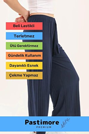 Yeni Trend Bol Paça Anne Kadın Rahat Konforlu İç Göstermeyen Beli Lastikli Piliseli Sendy Pantolon