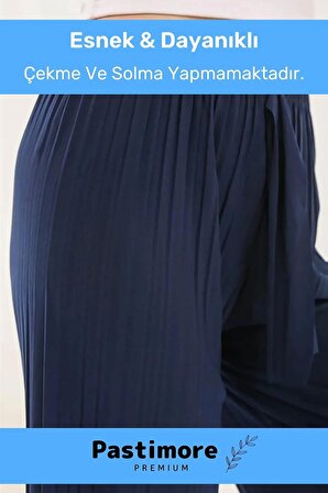 Yeni Trend Bol Paça Anne Kadın Rahat Konforlu İç Göstermeyen Beli Lastikli Piliseli Sendy Pantolon