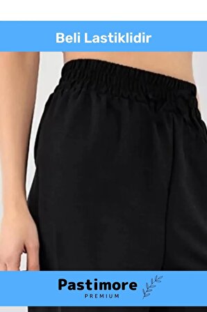 Yeni Sezon Rahat Kalıp Siyah Beli Lastikli Bol Paça Salaş Yazlık Kadın Aerobin Pantolon