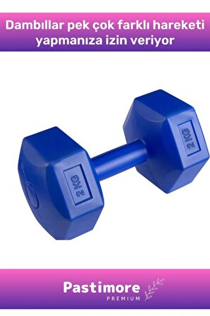 Plastik Köşeli Spor Egzersiz Vücut Kas Geliştirme Fitness Ağırlık Mavi 2 Kg Dambıl Set - 2 Adet