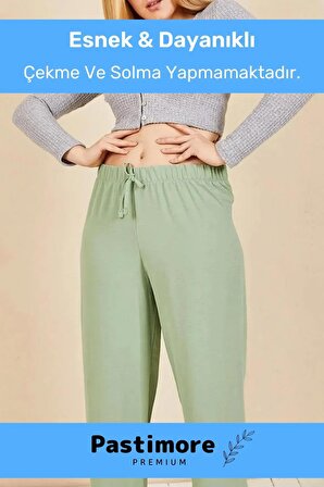 Yeni Sezon Terletmez Rahat Kalıp Beli Lastikli Bol Paça Salaş Yazlık Kadın Mint Aerobin Pantolon