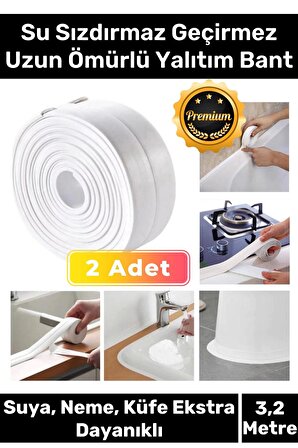 Premium Su Geçirmez Sızdırmaz Dayanıklı Lavabo Pvc Yağ Kenar Küf Önleyici 3.2m 2 Adet İzolasyon Bant