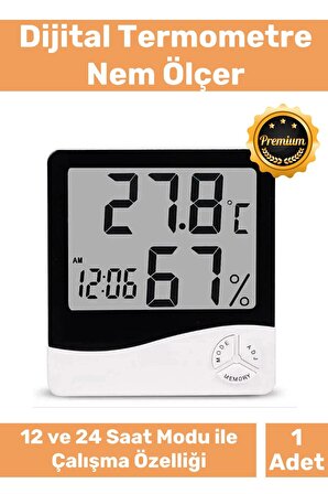 Özel Üretim Sıcak Nem Ölçer Pilli Oda Beyaz Dijital Termometre Nem Sıcaklık Ölçer Masa Saati Alarm