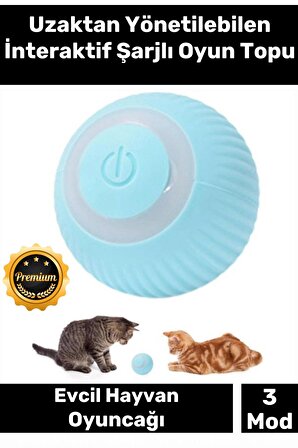 Deluxe Uzun Süre Dayanıklı Silikon 3 Modlu Otomatik Kumandalı İnteraktif Kedi Köpek Şarjlı Oyun Topu