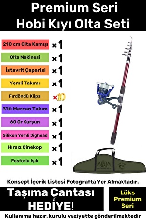 Özel Üretim Şık Taşıma Çantalı Hazır Kurulu Tam Takım Hobi Kıyı Olta Seti - 360cm Kamış Hediyeli