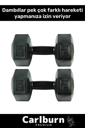 Plastik Köşeli Spor Egzersiz Vücut Kas Geliştirme Fitness Ağırlık Siyah 5 Kg Dambıl Set - 2 Adet