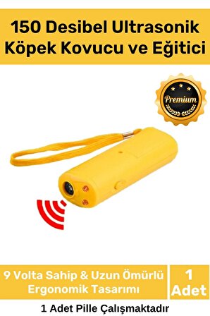 Premium Seri Ergonomik Pilli 9 Volt 150 Desibel Ledli Flaş Ultrasonik Köpek Uzaklaştırıcı Eğitici