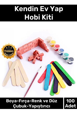 Deluxe Özel Mini Minyatür Inşaat Yapı Seti 100 Tuğla Boya Fırça Tutkal Düz Renkli Çubuk Hobi Seti