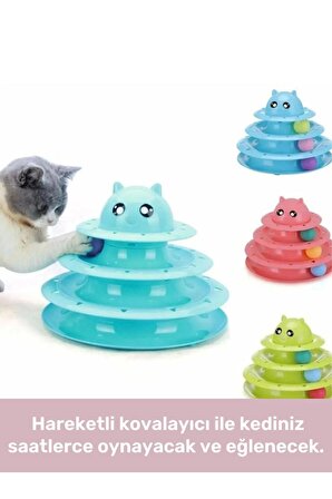 Özel Üretim Dayanıklı Kaymaz Kauçuk Pedli 3 Toplu Eğlenceli 3 Katlı Kedi Oyuncağı 19,5 cm x 24cm