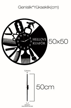 İsme Özel Kuaför Berber Saati Ahşap Duvar Saati  50x50 CM Kuaför Duvar Saati