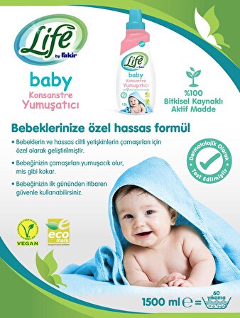Life By Fakir %100 Bitkisel Bazlı Konsantre Bebek Çamaşır Yumuşatıcısı 1500 ml