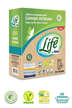 Life By Fakir Vegan Doğal Çamaşır Toz Deterjanı 30 Yıkama Renkli ve Beyazlar İçin 