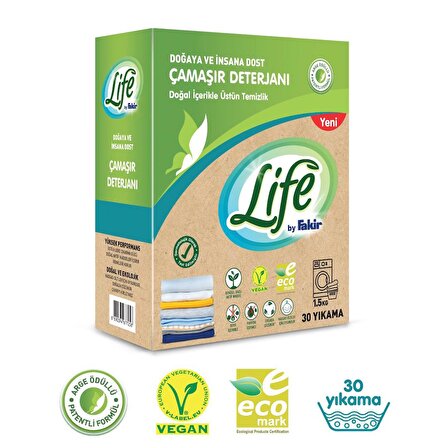 Life By Fakir Vegan Doğal Çamaşır Toz Deterjanı 30 Yıkama Renkli ve Beyazlar İçin 