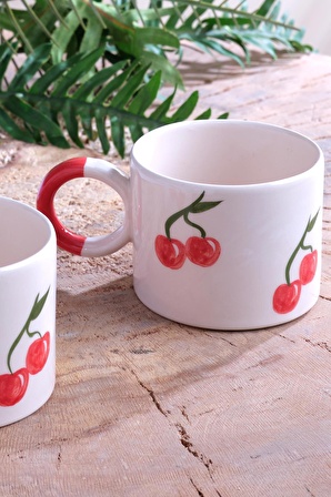 Strawberry | 2 Adet Seramik Kupa Fincan Bardak Mug Seramik Double Türk Kahve Fincanı