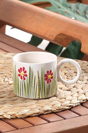 Flower | 2 Adet Seramik Kupa Fincan Bardak Mug Seramik Double Türk Kahve Fincanı