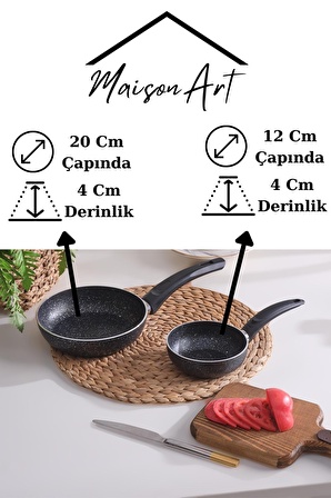 12 Cm Sos Tavası ve 20 Cm Tava Omlet Tavası Seti Granit Tava Yanmaz Yapışmaz