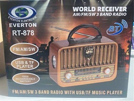 Everton Rt-878 Bluetooth (El Feneri) Fm-Usb-Tf-Aux Şarjlı Nostaljik Radyo