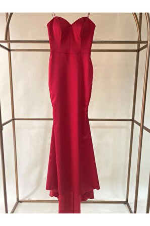 Couture Askılı Kırmızı Abiye Gece Elbisesi