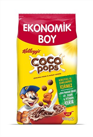 Kellogg's Coco Pops Çikolatalı Buğday ve Mısır Gevreği 1000 Gr, Lif,Demir ve 6 Vitamin içerir