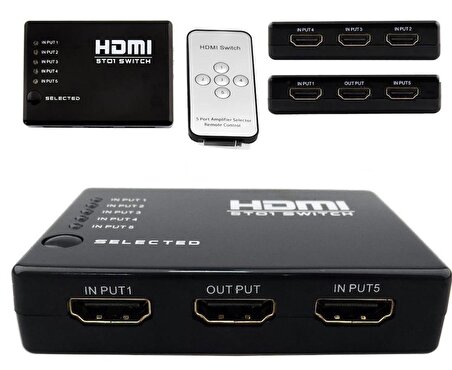 eS-line Kumandalı 5 Port Full HD 1080p HDMI Switch 3D v1.4