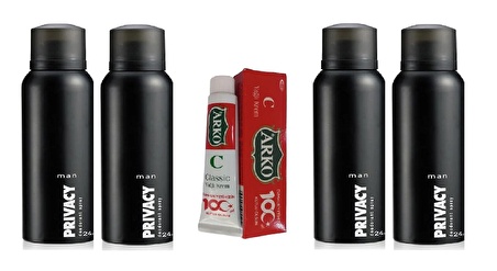 Erkek Privacy Deodorant 4 Adet 150 ml + 100 Yıl Özel Seri Arko Yağlı 20 ml Krem Hediyeli