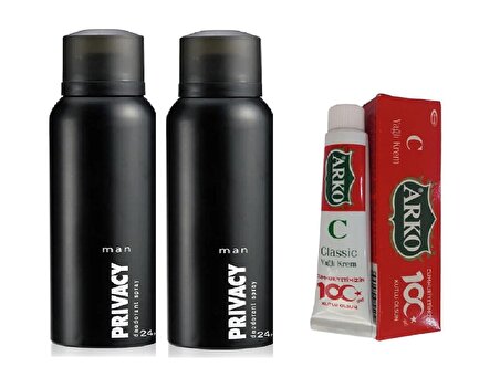 Erkek Privacy Deodorant 2 Adet 150 ml + 100 Yıl Özel Seri Arko Yağlı 20 ml Krem Hediyeli