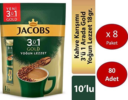 Jacobs Gold Yoğun Lezzet 3'ü 1 Arada 18 gr 8x10'lu Hazır Kahve