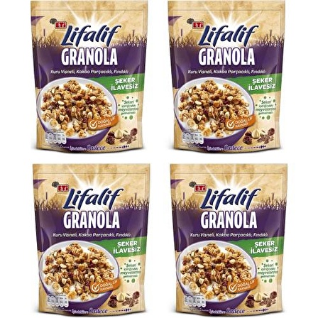 Eti Lifalif Granola Kuru Vişneli, Kakao Parçacıklı, Fındıklı 200 g x 4 Adet