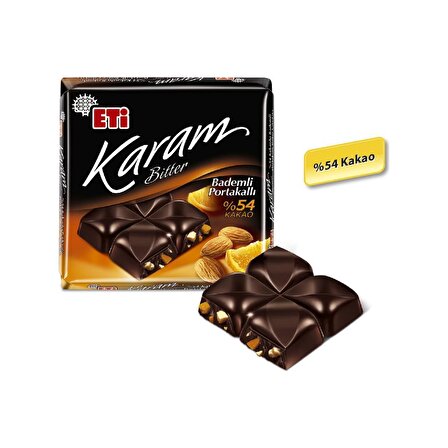 Eti Karam Bademli Portakallı Kakaolu Bitter Çikolata 60 g x 6 Adet