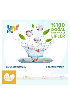 Uni Baby Yenidoğan Alkolsüz-Parfümsüz 18 x 40 Yaprak 18 Paket Islak Mendil