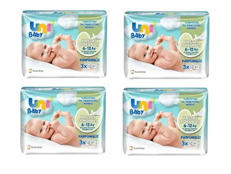 Uni Baby Hassas Dokunuş 156 Yaprak Islak Mendil 3'lü / 4 Adet