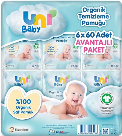 Uni Baby Bebek Temizleme Pamuğu 60 lı x 6 Adet