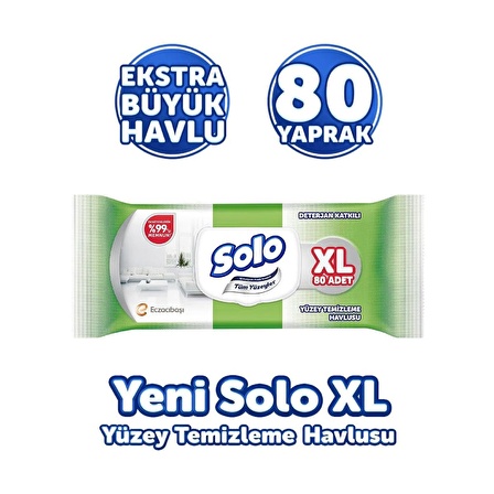 Solo Tüm Yüzeyler Islak Temizleme Havlusu XL 80 Yaprak 3'lü