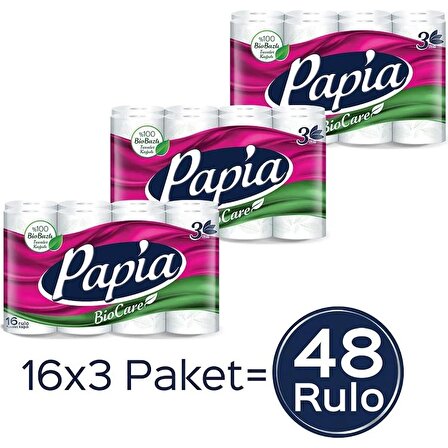 Papia Biocare  3 Katlı Tuvalet Kağıdı 48 Rulo
