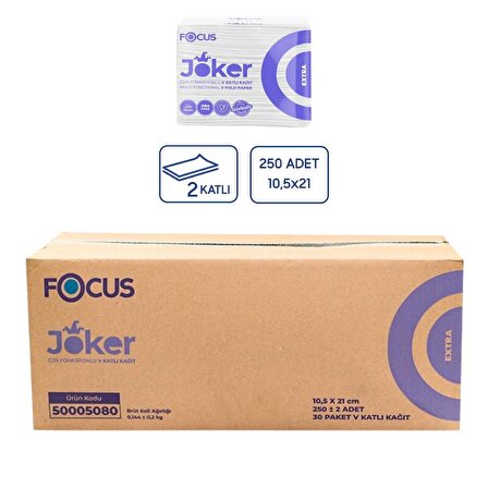 Focus Extra Joker V Katlı Kağıt Peçete 30 Paket x  250 Yaprak  21 cm. x 10,5 cm. (50005080)