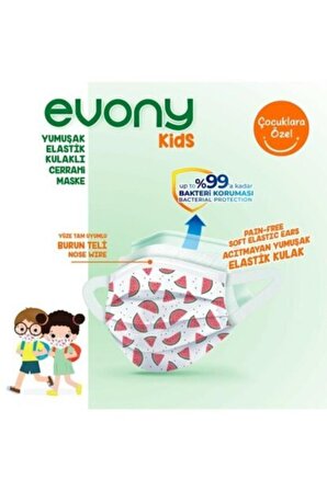 Evony Kids Yumuşak Elastik Kulaklı Renkli Çocuk Maskesi 50 li