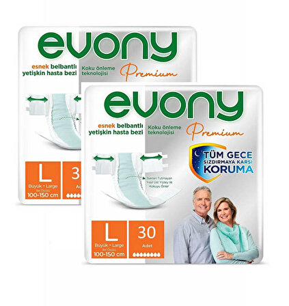 Evony  Premium Hasta Bezi Belbantlı Large 30 lu 2 Adet