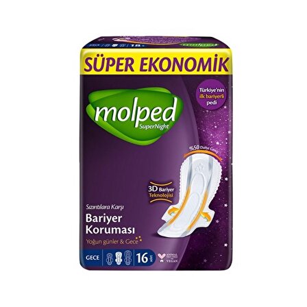Molped Super Night Gece 16 Adet Süper Ekonomik Paket Hijyenik Ped