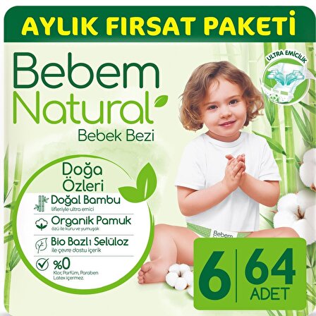 Bebem Natural Bebek Bezi Ultra Fırsat Paketi Extra Large 6 No 64 lü
