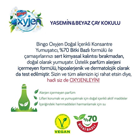 Bingo Oxyjen Organik Anti-Alerjik Yasemin & Beyaz Çay Beyazlar ve Renkliler İçin Konsantre Yumuşatıcı 1320 ml 55 Yıkama