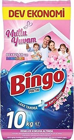 Bingo Matik Mutlu Yuvam Parfümlü Beyazlar ve Renkliler İçin Toz Çamaşır Deterjanı 10 kg 67 Yıkama