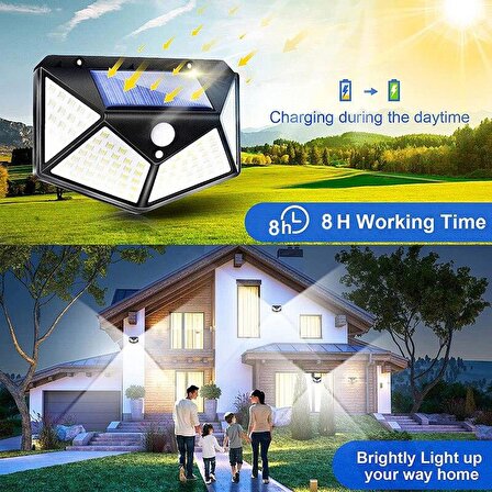 SGE TEKNOLOJİ 3 LÜ PAKET Siyah Solar Güneş Enerjili Hareket Sensörlü 4 Taraflı Bahçe Garaj Ev Aydınlatma Lambası