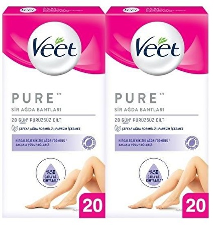 Veet Pure Sir Ağda Bandı Bacak ve Vücut Bölgesi 20 li x 2 Adet