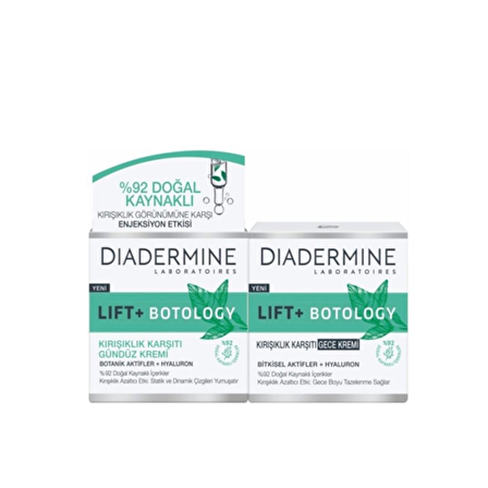 Diadermine Lift+Botology Kırışıklık Karşıtı Gündüz+Gece Kremi 50 ml. 2'li (%92 Doğal Kaynaklı)